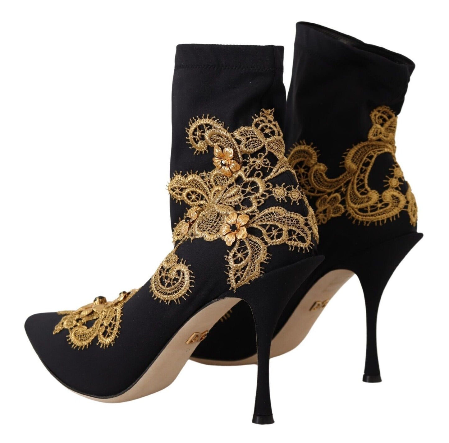 Dolce & Gabbana Elegant Floral Lace Trim Mid Calf Boots