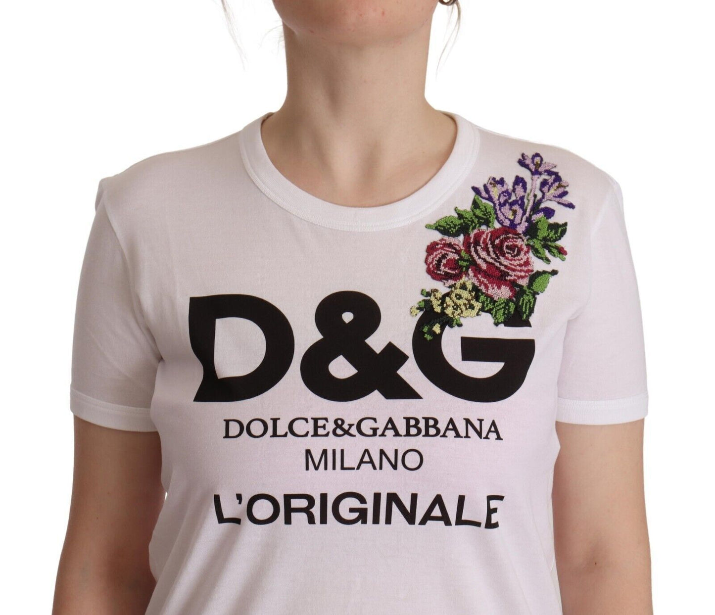 Dolce & Gabbana Elegant Floral Embroidered Crew Neck Tee