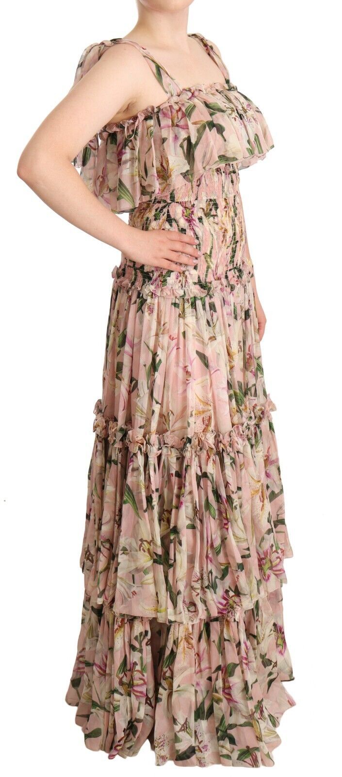 Dolce & Gabbana Elegant Floral Ruched Silk Long Dress