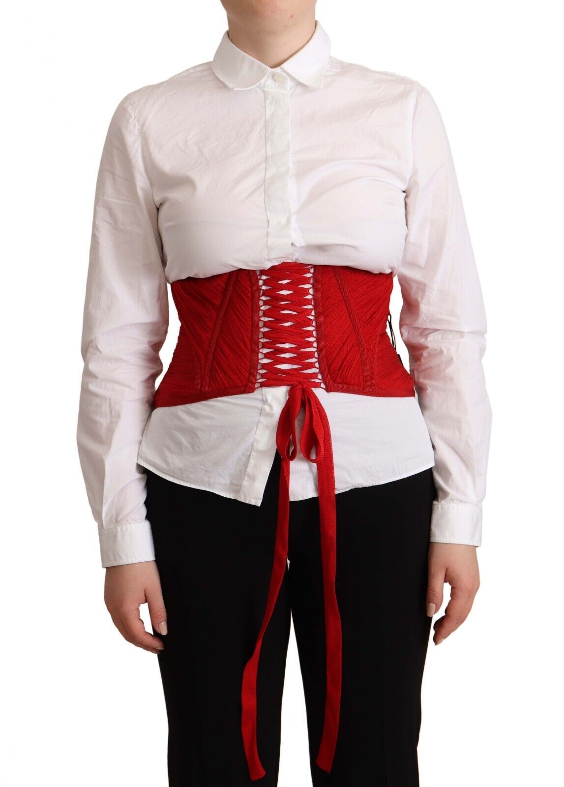 Dolce & Gabbana Elegant Red Silk Corset Belt Top