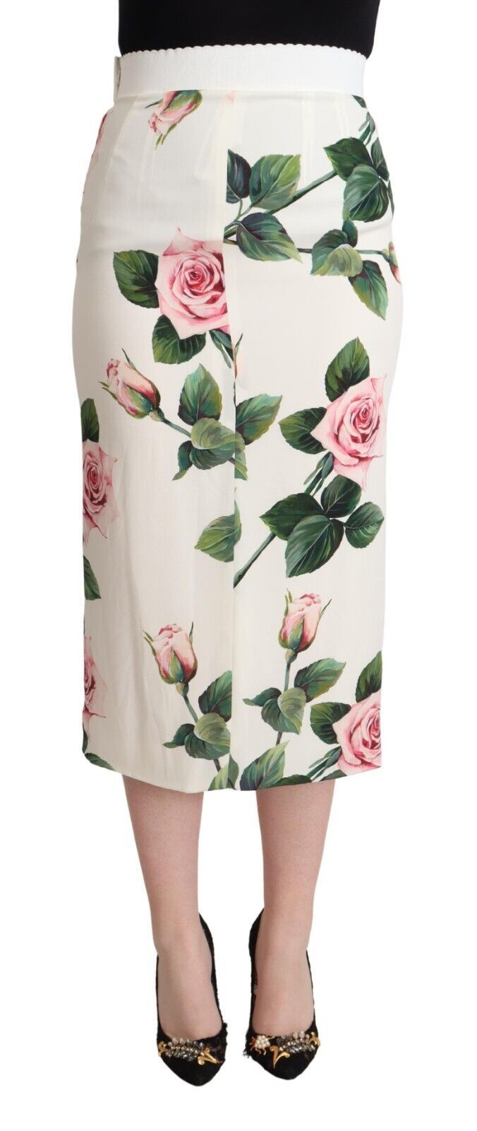 Dolce & Gabbana Elegant Rose Printed Silk Midi Skirt