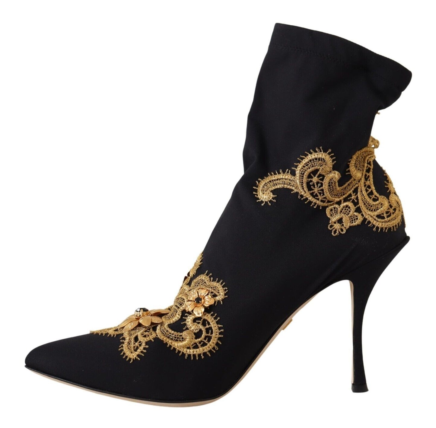 Dolce & Gabbana Elegant Floral Lace Trim Mid Calf Boots