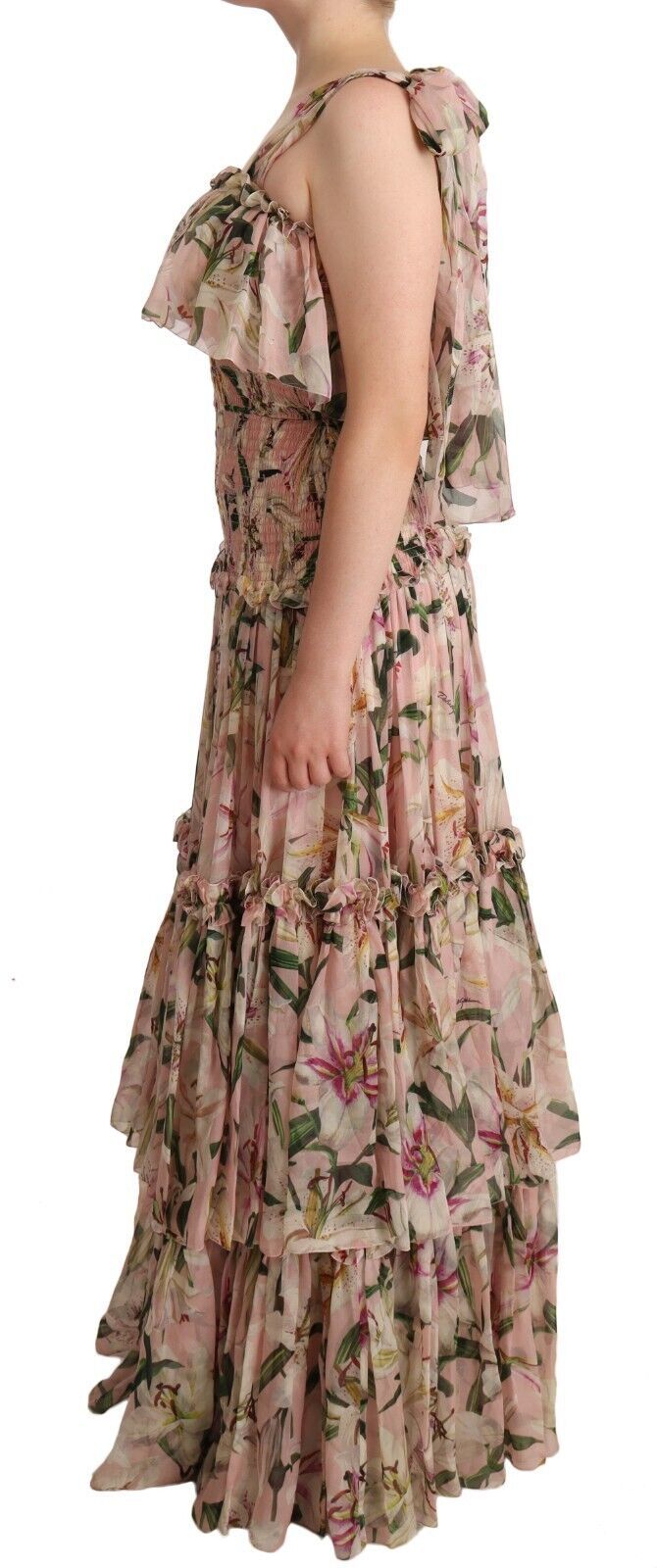 Dolce & Gabbana Elegant Floral Ruched Silk Long Dress