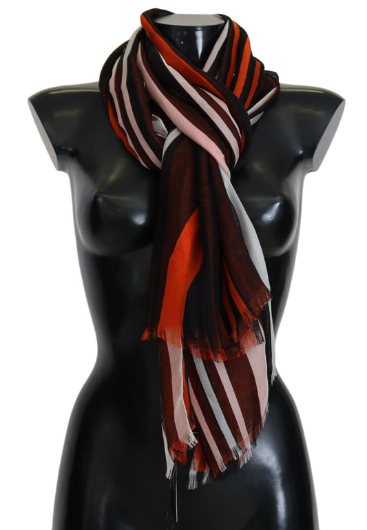 Dolce & Gabbana Multicolor Striped Silk Shawl Fringes Scarf