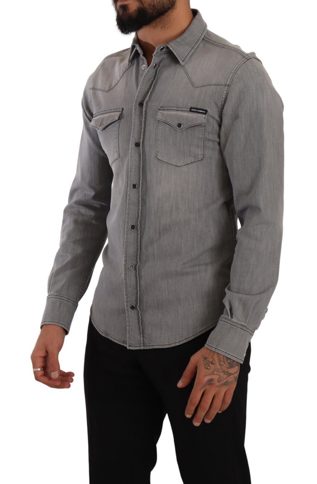 Dolce & Gabbana Sleek Gray Cotton Slim Fit Denim Shirt