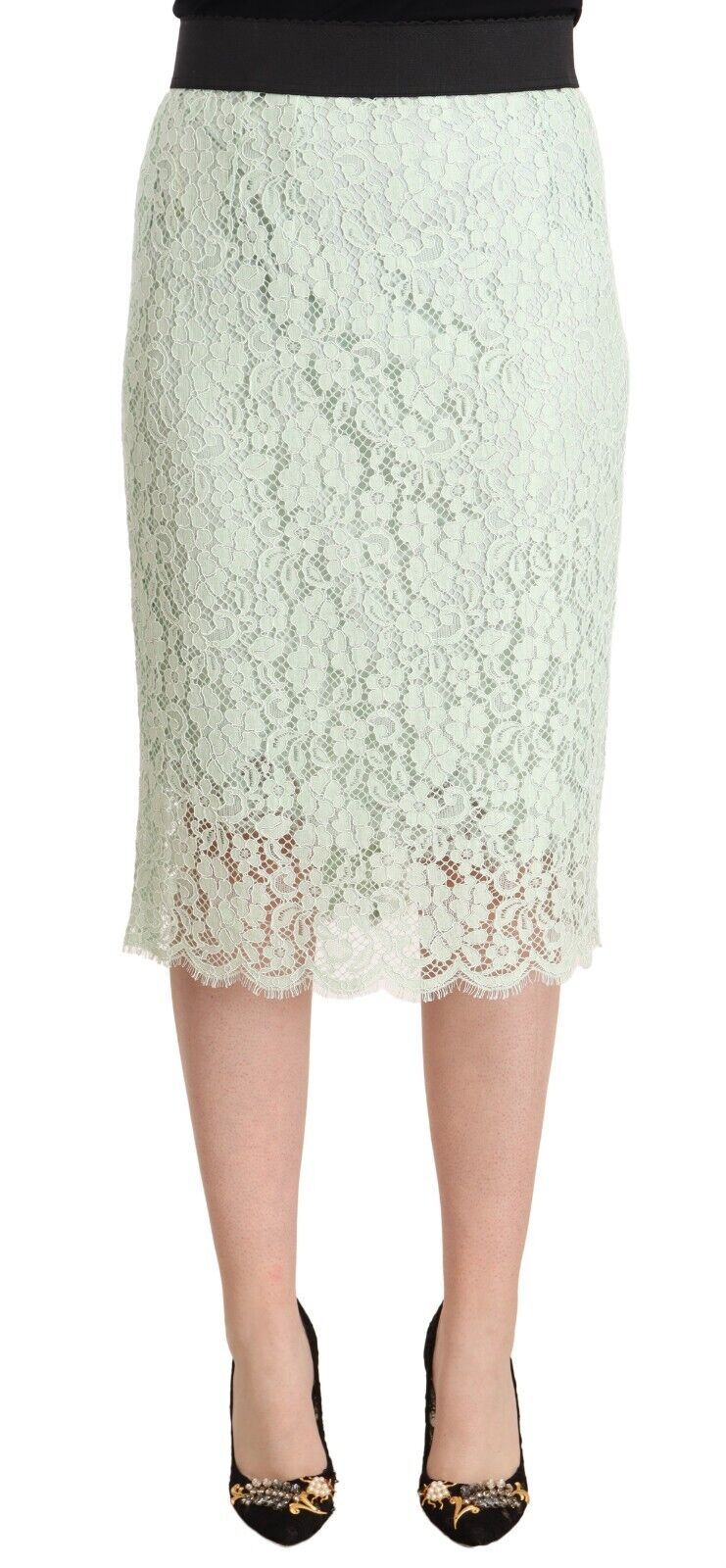 Dolce & Gabbana Elegant Mint Green Lace Midi Skirt