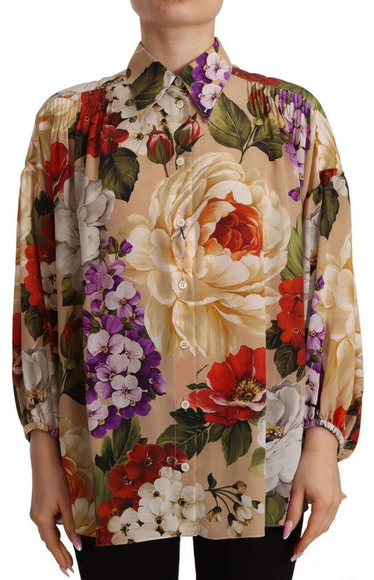 Dolce & Gabbana Beige Floral Print Long Sleeve Blouse Top