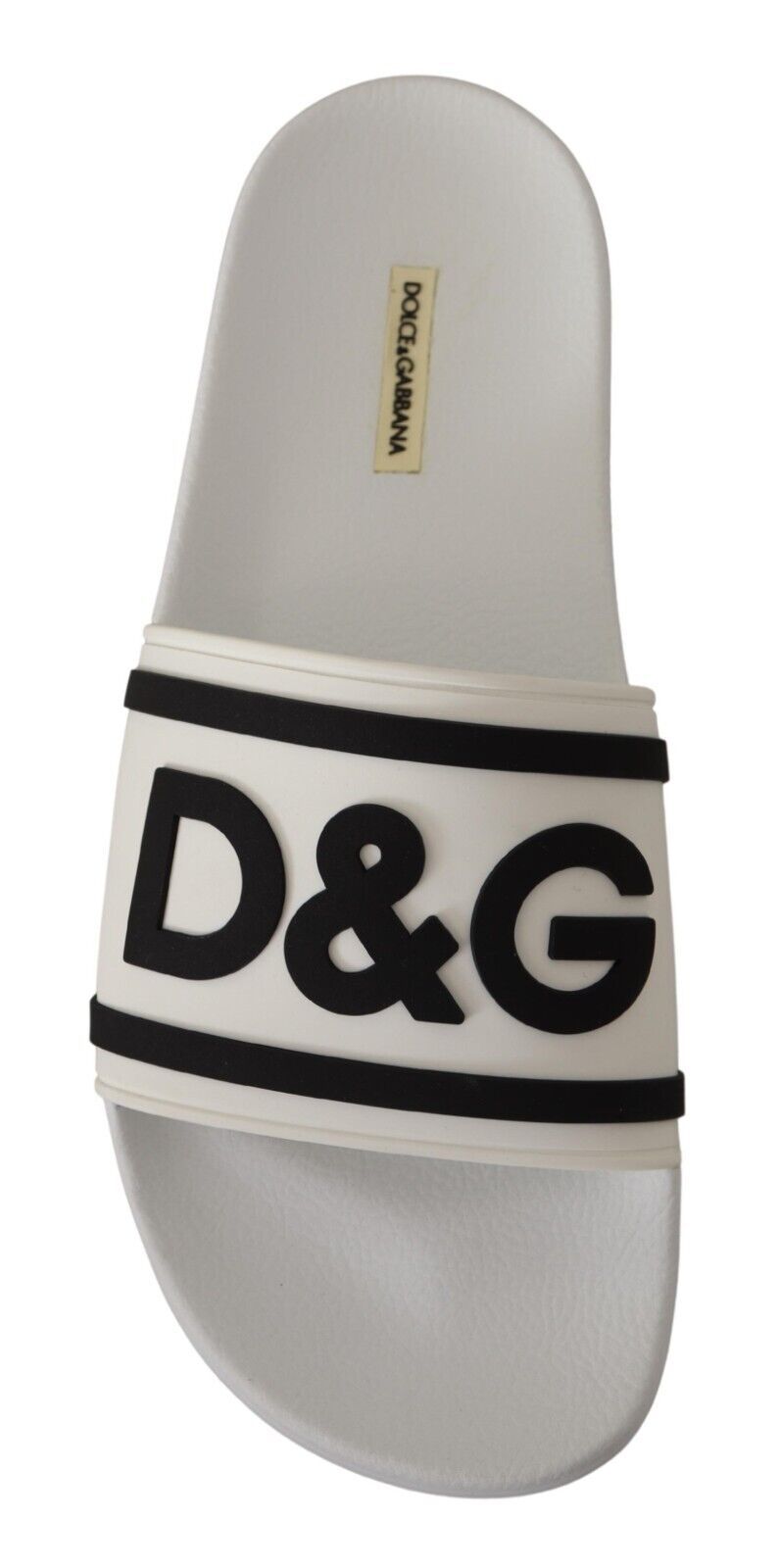 Dolce & Gabbana Chic White Leather Slides with Black Detailing