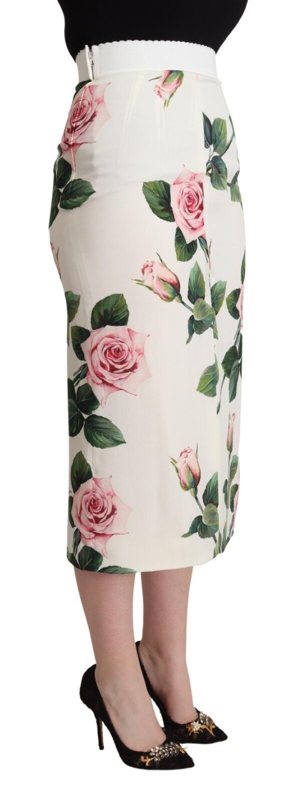 Dolce & Gabbana Elegant Rose Printed Silk Midi Skirt