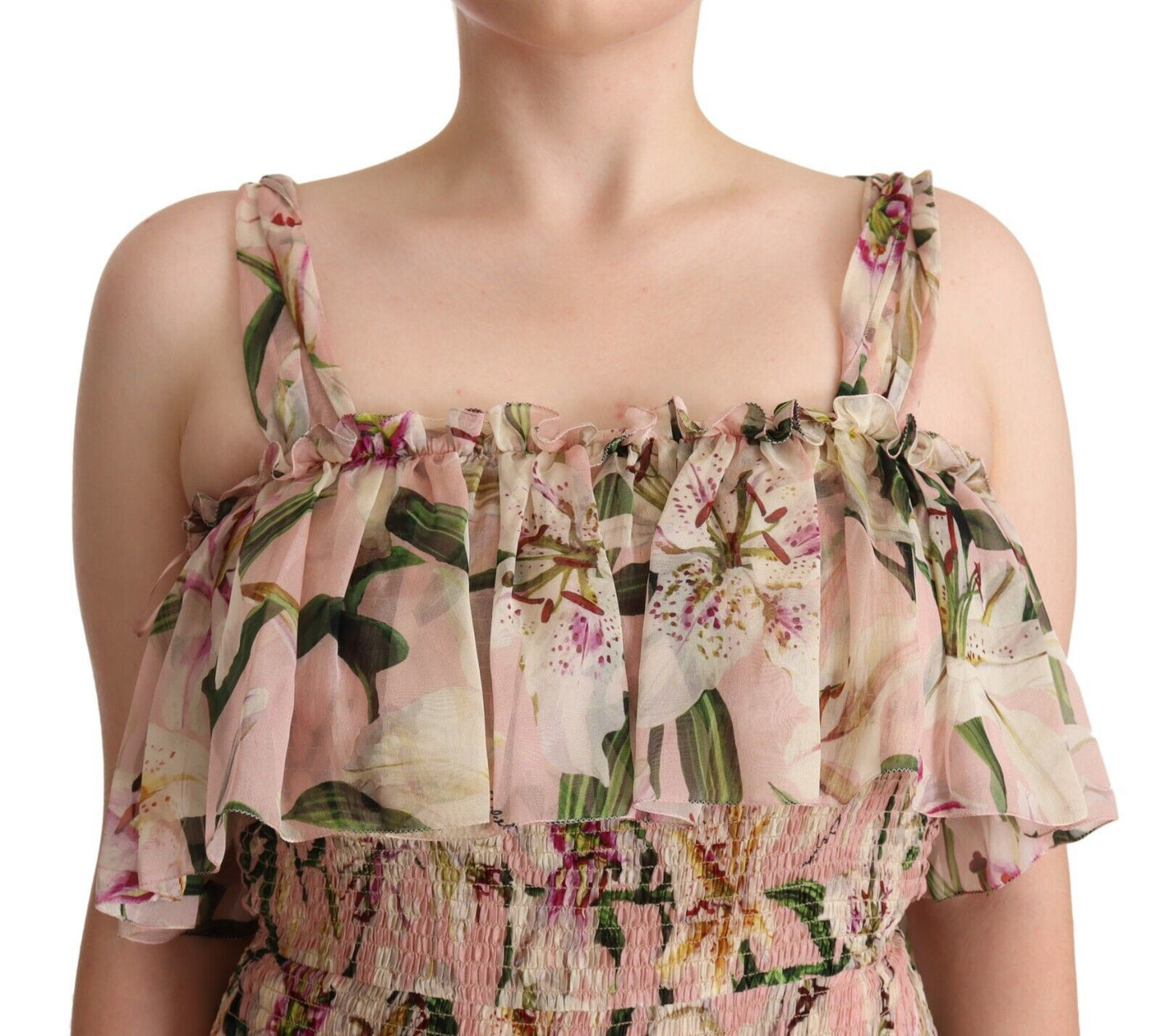 Dolce & Gabbana Elegant Floral Ruched Silk Long Dress