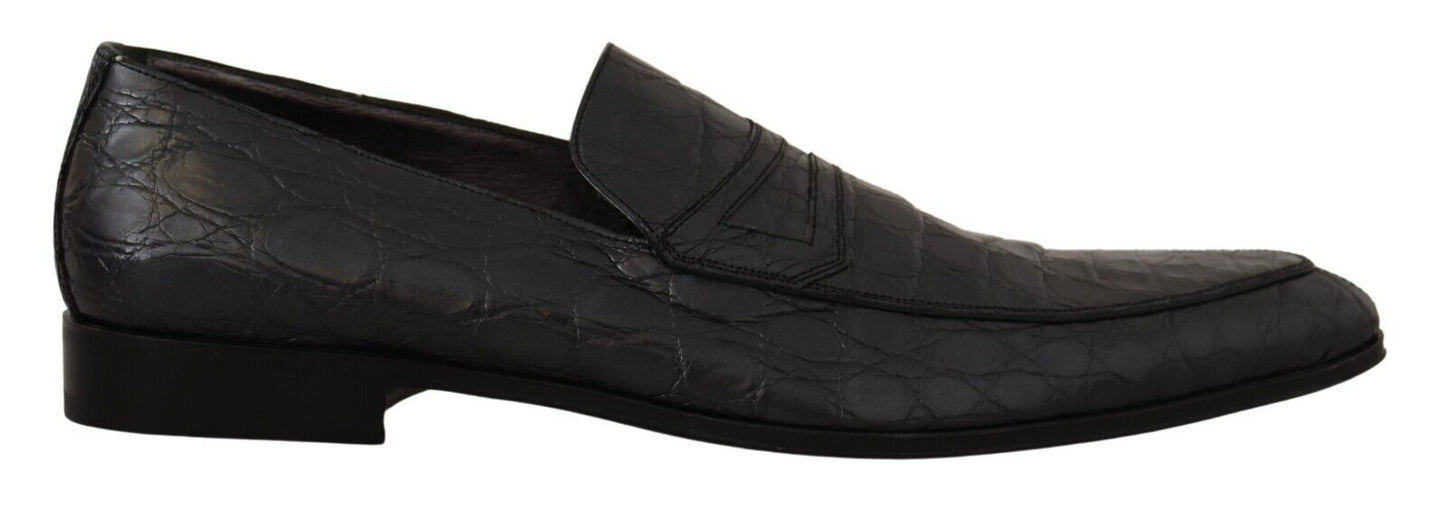 Dolce & Gabbana Exquisite Black & Gray Crocodile Loafers