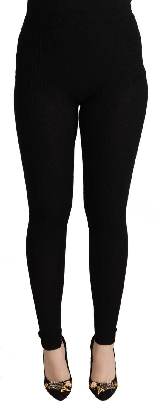 Dolce & Gabbana Black Cashmere Stretch Waist Tights Pants