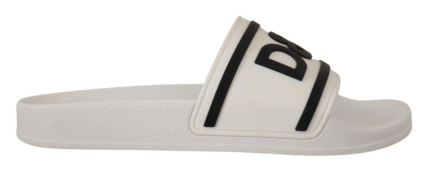 Dolce & Gabbana Elegant White Slides with Bold Black Logo