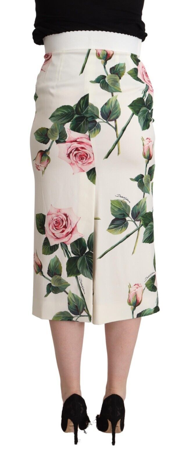 Dolce & Gabbana Elegant Rose Printed Silk Midi Skirt