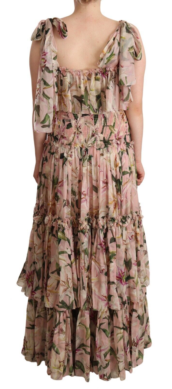 Dolce & Gabbana Elegant Floral Ruched Silk Long Dress