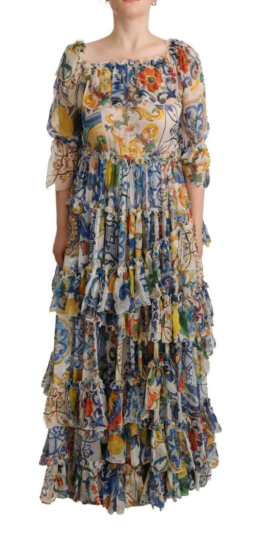 Dolce & Gabbana Majolica Print Silk Maxi Dress