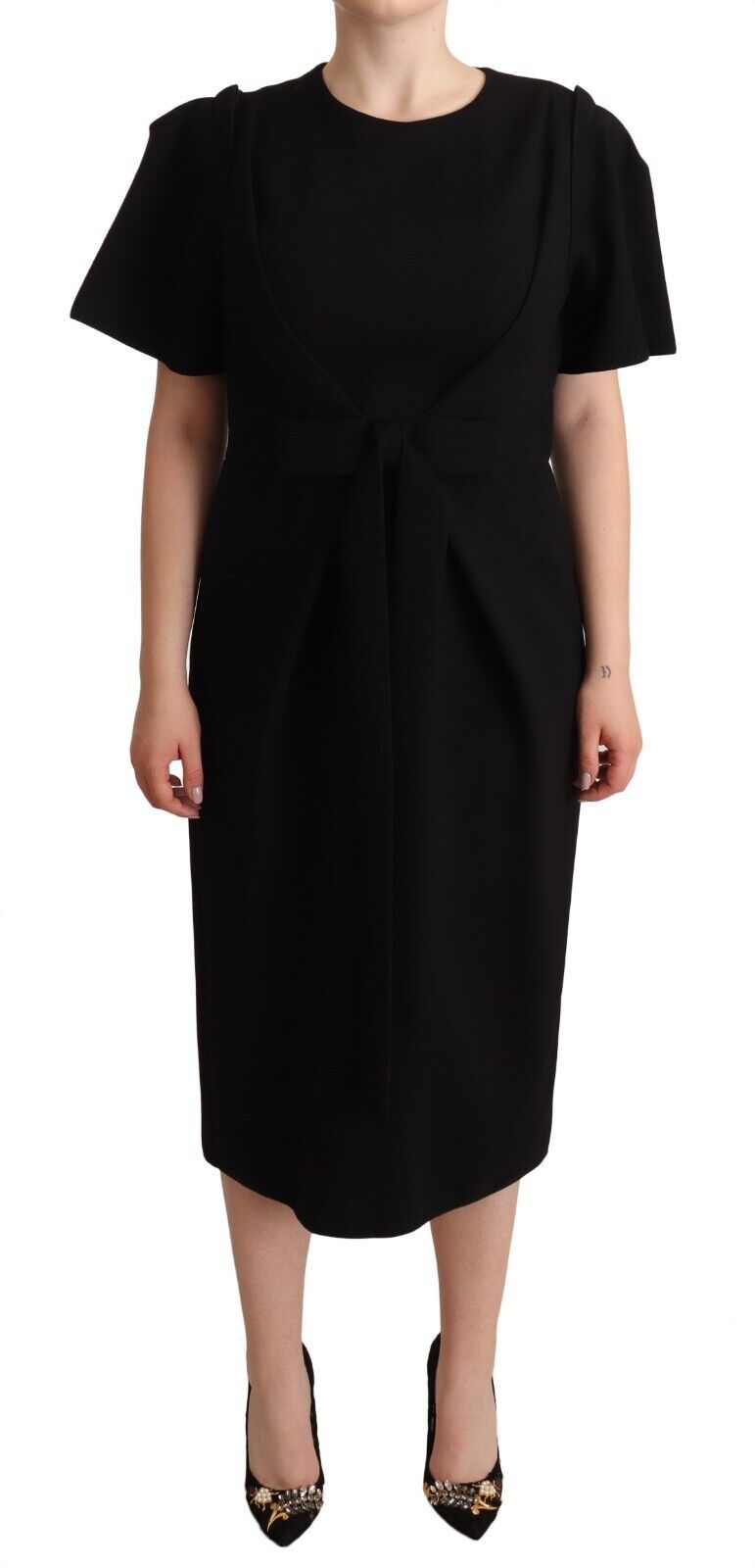 Dolce & Gabbana Elegant Black Midi Dress with Bow Detail