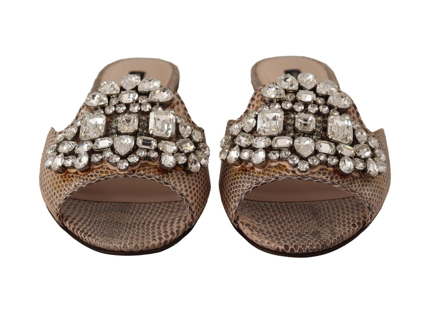 Dolce & Gabbana Crystal Embellished Nude Leather Slides