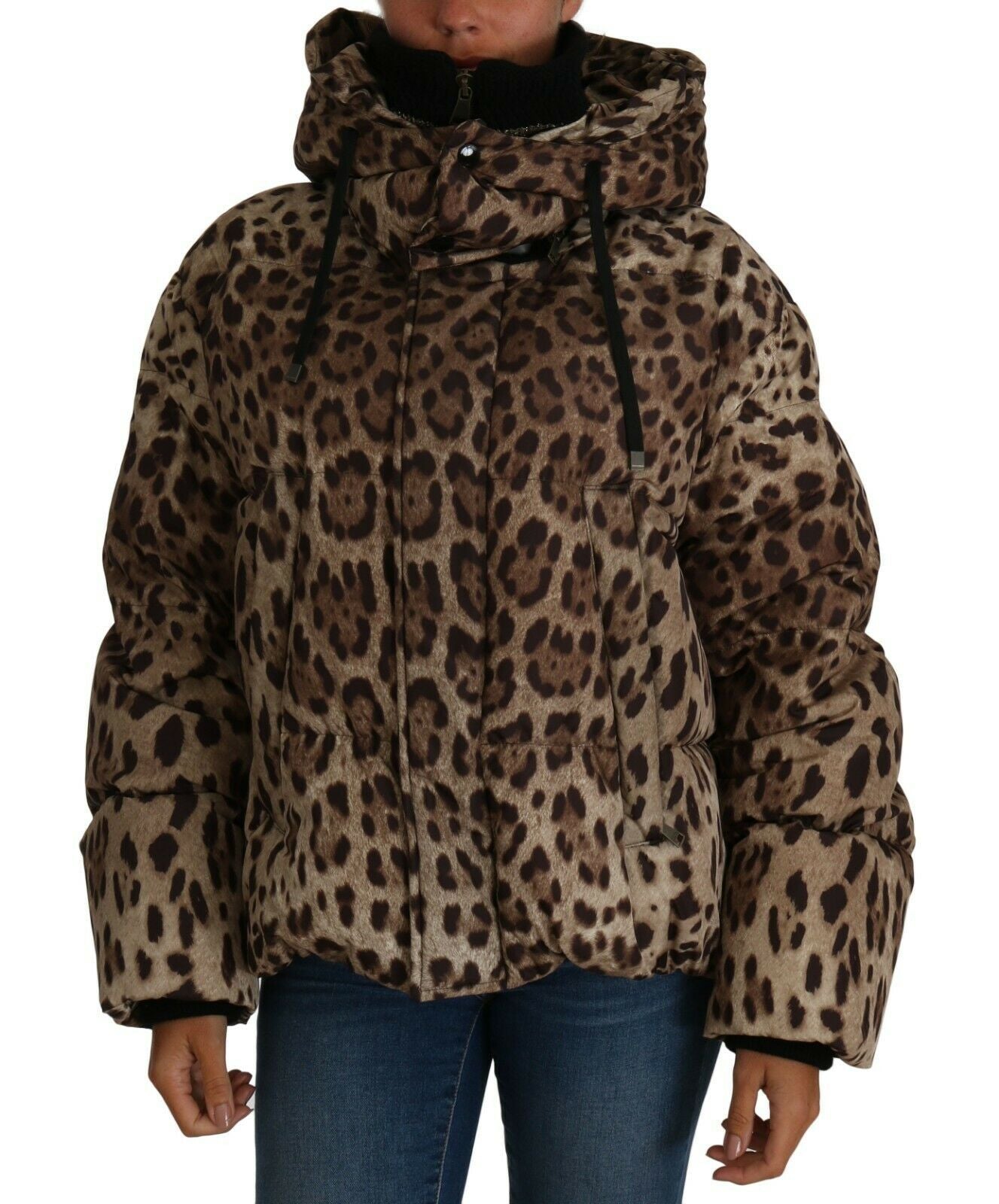 Dolce & Gabbana Elegant Leopard Print Puffer Coat