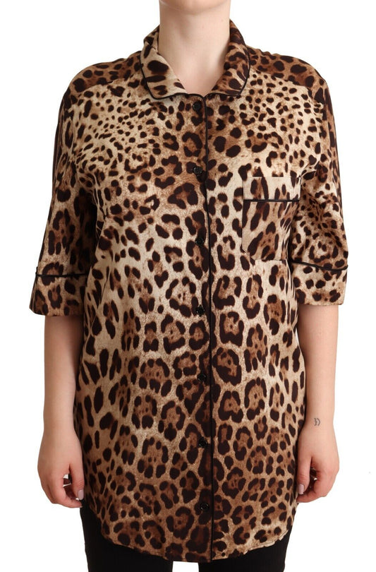 Dolce & Gabbana Elegant Leopard Print Silk Polo Top