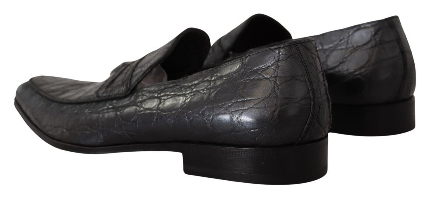 Dolce & Gabbana Exquisite Black & Gray Crocodile Loafers