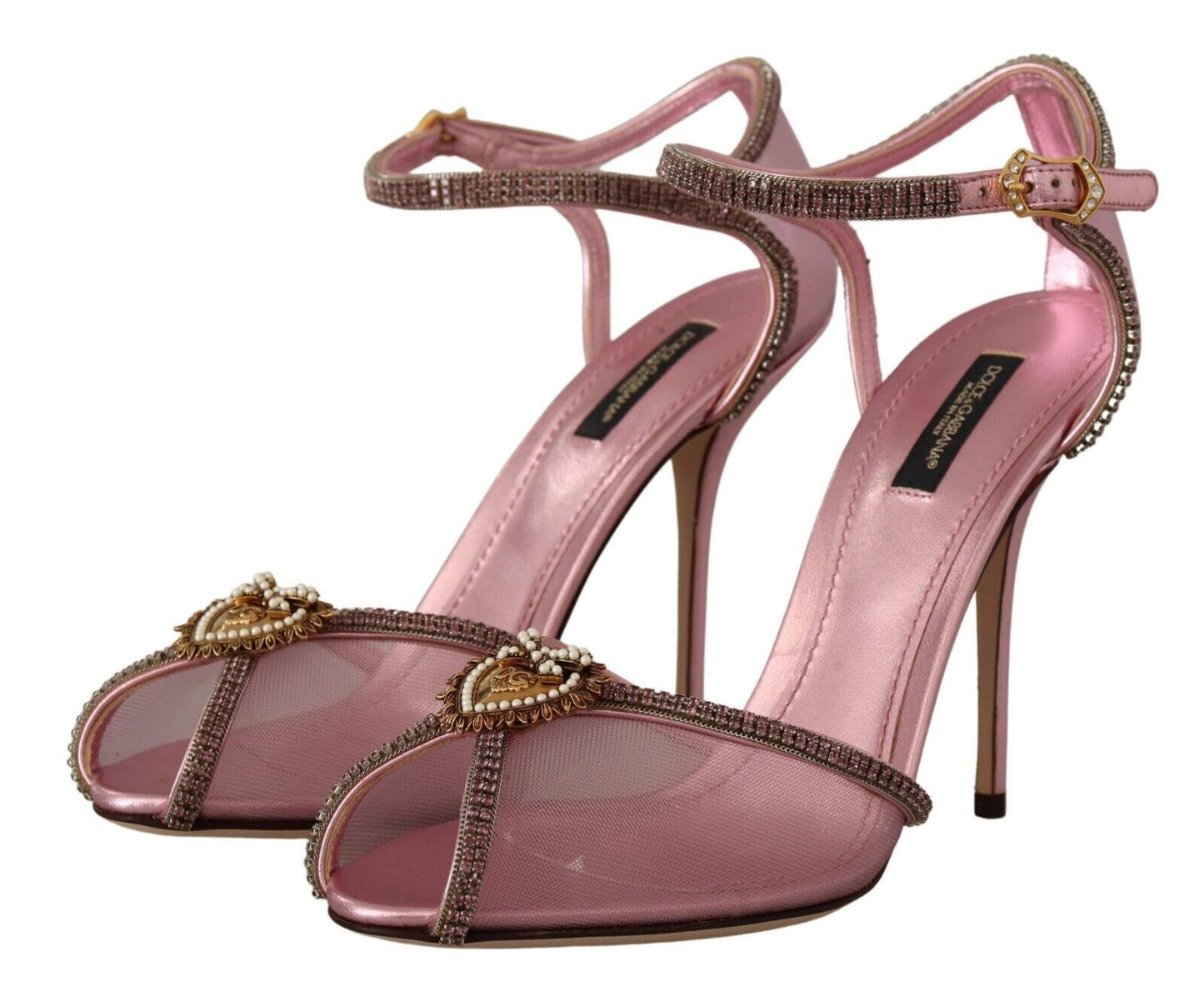 Dolce & Gabbana Elegant Pink Crystal Mesh Heels Sandals