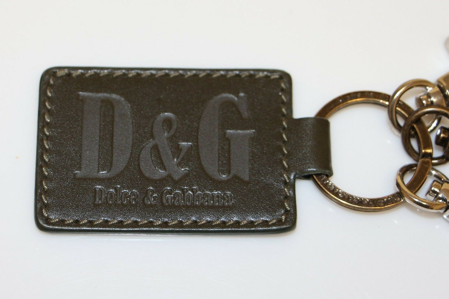 Dolce & Gabbana Elegant Green Leather Keychain with Silver Detail