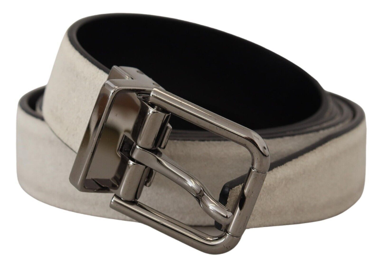 Dolce & Gabbana Italian White Leather Belt with Metal Buckle