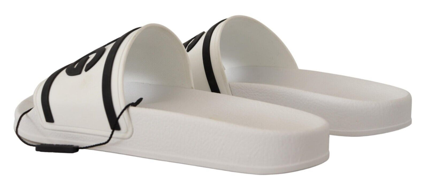 Dolce & Gabbana Elegant White Slides with Bold Black Logo