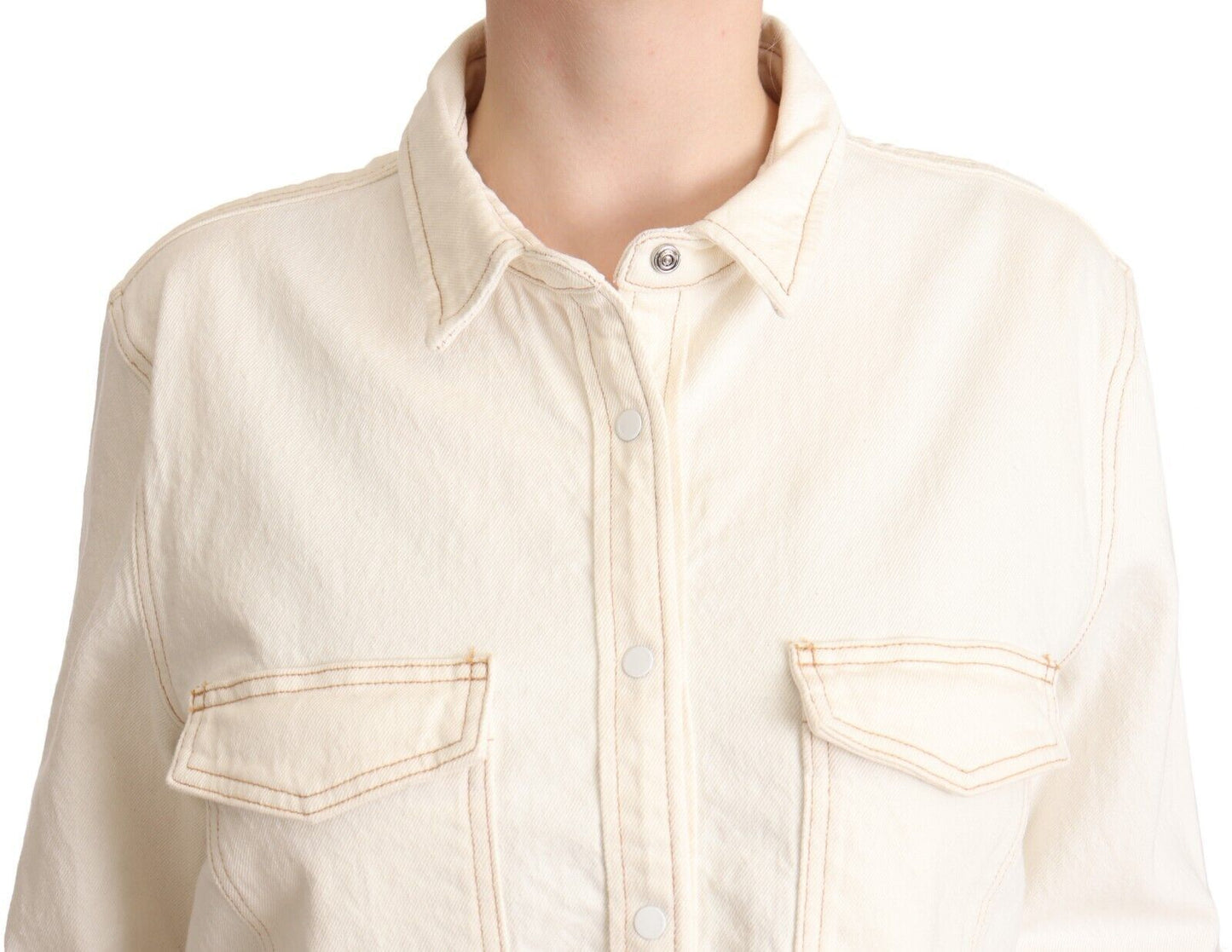 Levi's White Cotton Collared Long Sleeves Button Down Polo Top