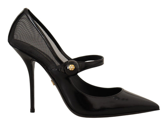 Dolce & Gabbana Elegant Black Leather Crystal Pumps