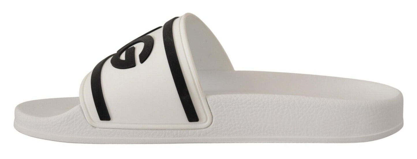 Dolce & Gabbana Elegant White Slides with Bold Black Logo