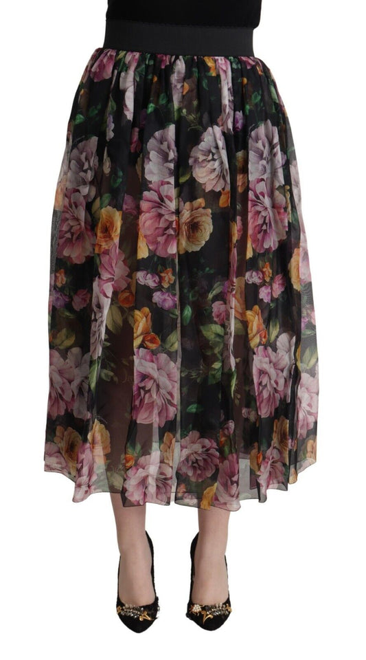 Dolce & Gabbana Floral Silk Pleated Midi Skirt