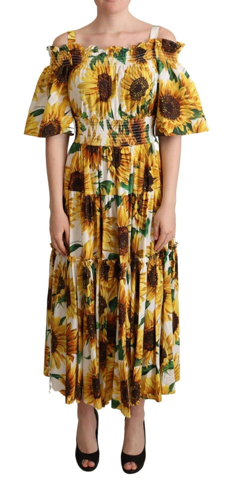 Dolce & Gabbana Sunflower Elegance Open Shoulder Dress