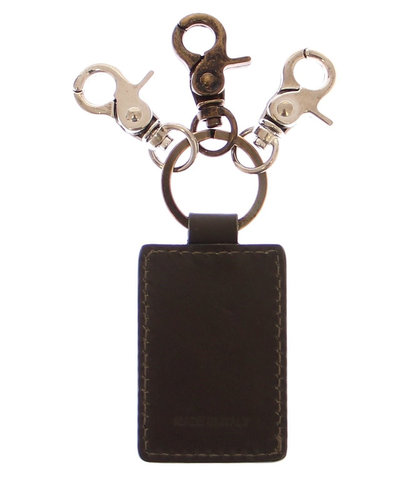 Dolce & Gabbana Elegant Green Leather Keychain with Silver Detail