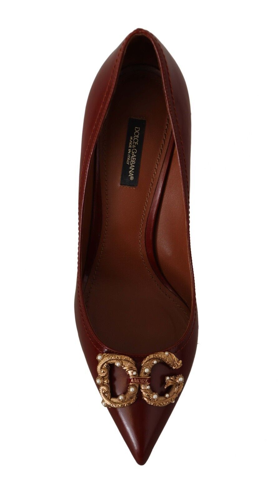 Dolce & Gabbana Elegant Brown Leather Heels with Gold Accents