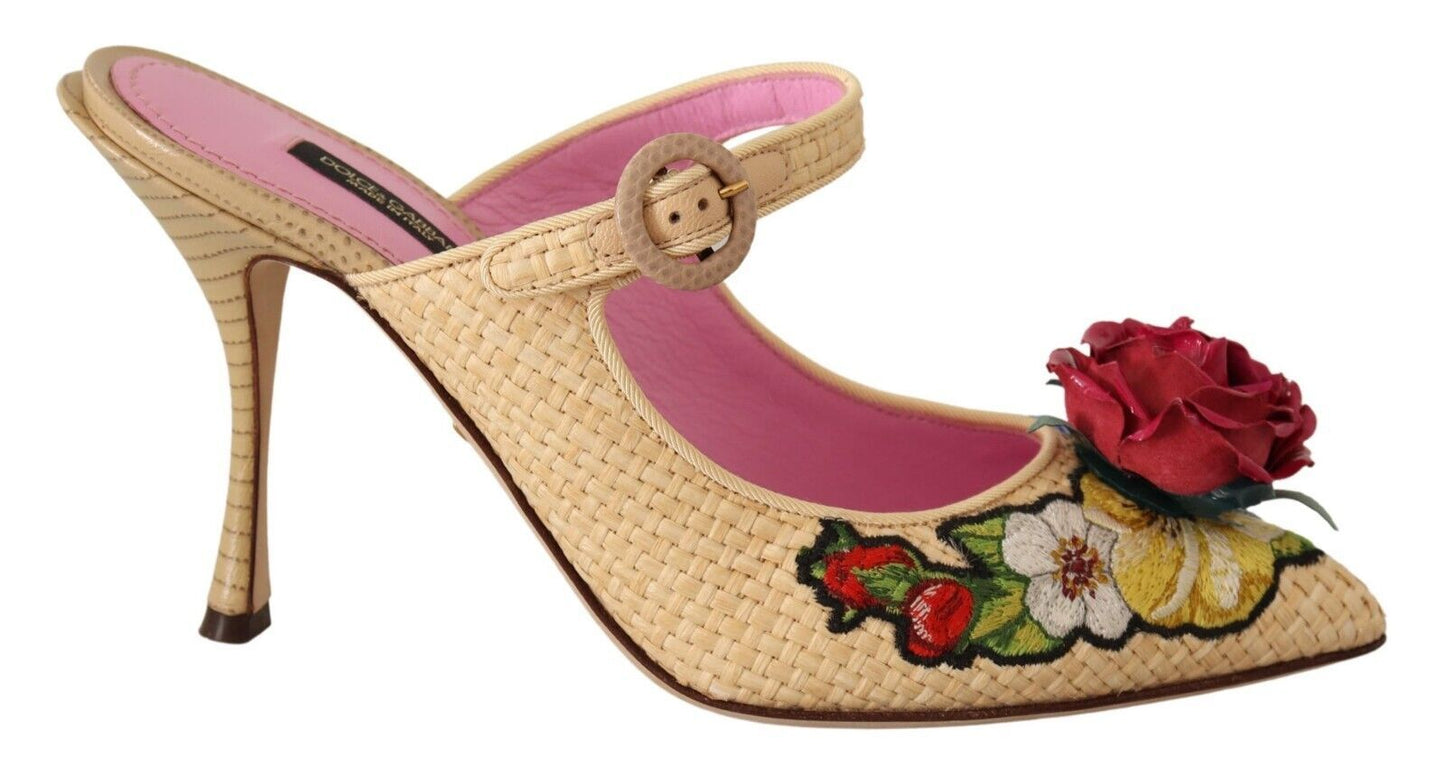 Dolce & Gabbana Floral Embellished Heels Sandals in Beige