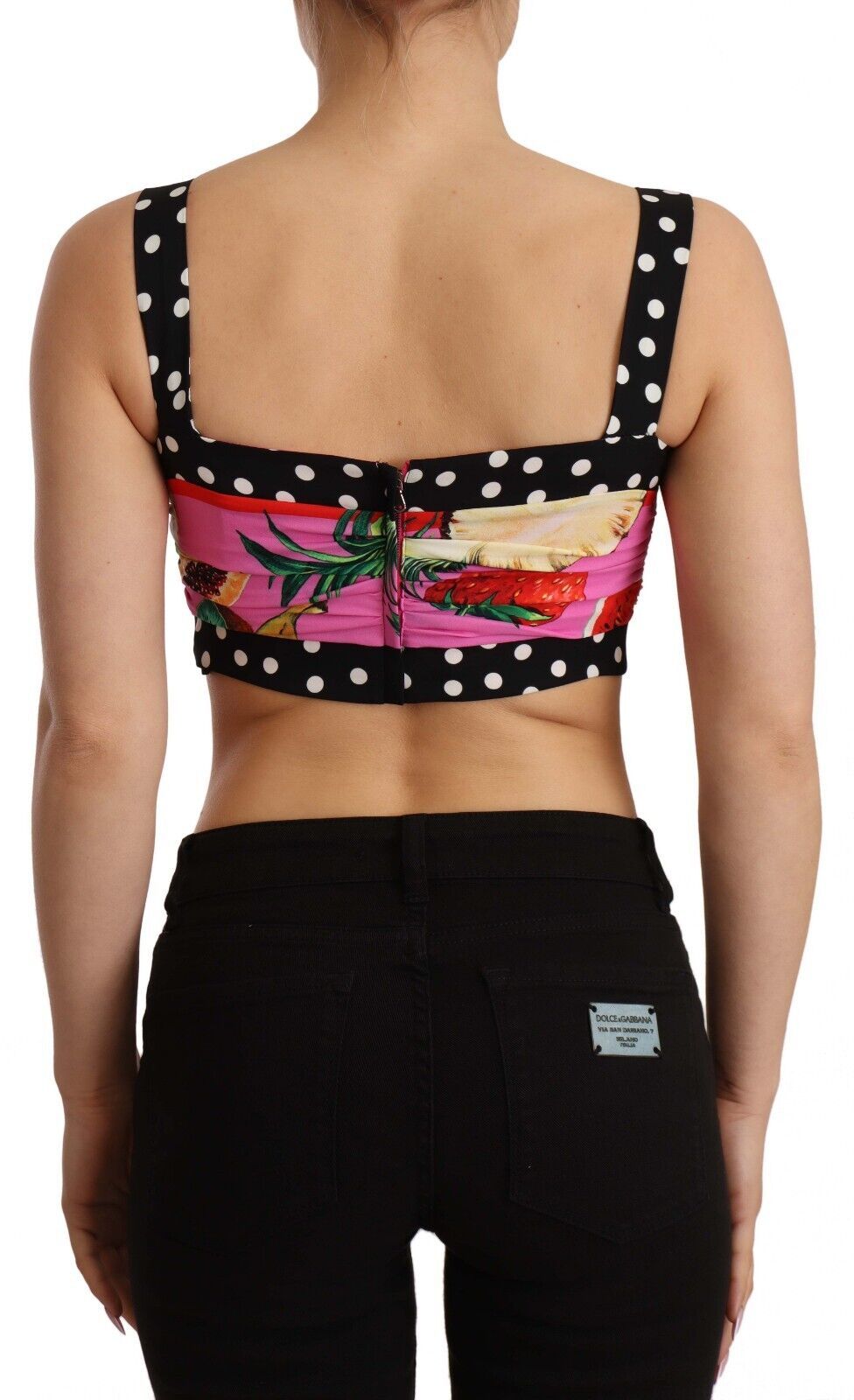 Dolce & Gabbana Elegant Polka Dot & Fruit Silk Crop Top