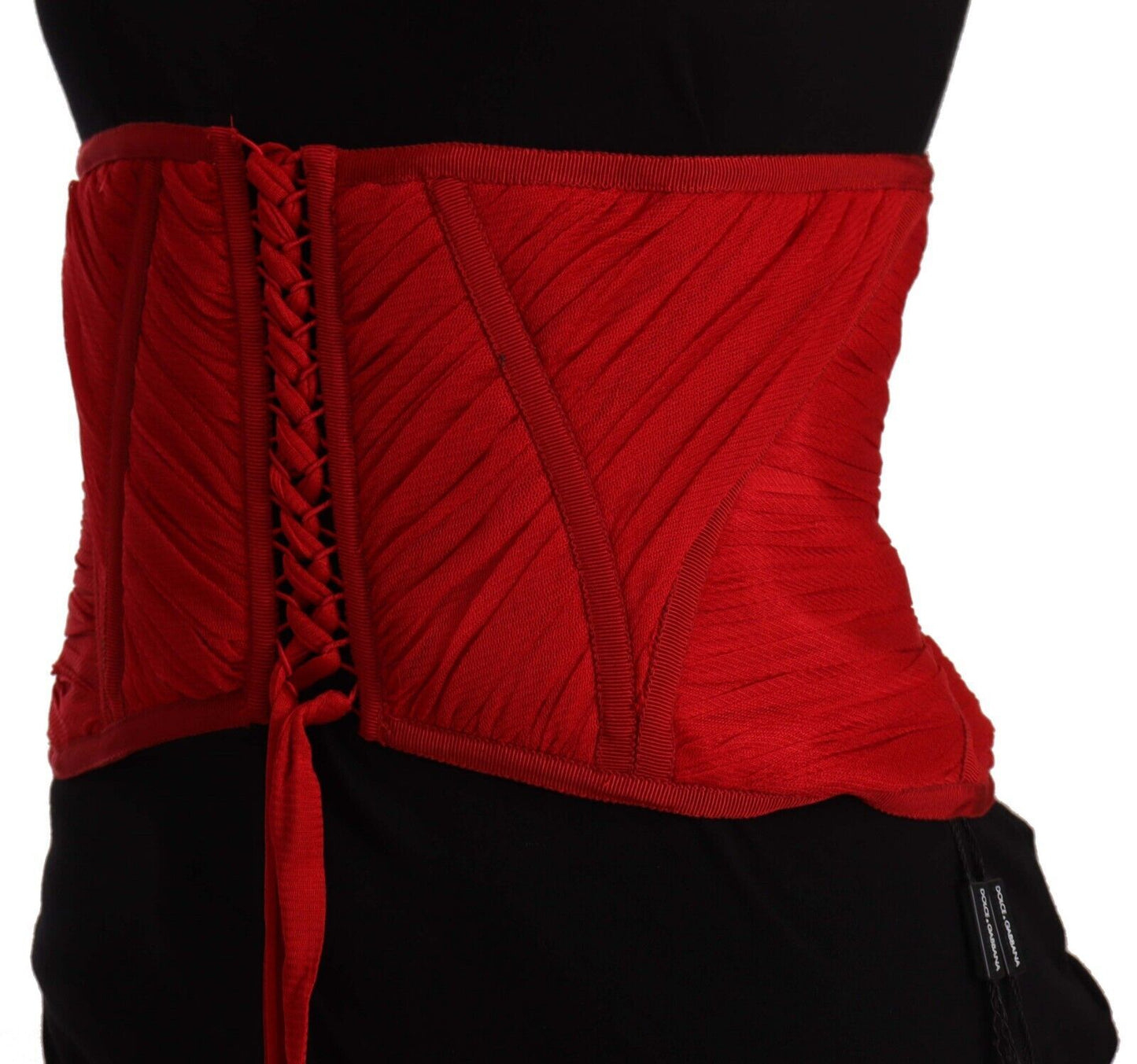 Dolce & Gabbana Red Corset Belt Stretch Waist Strap Silk Top