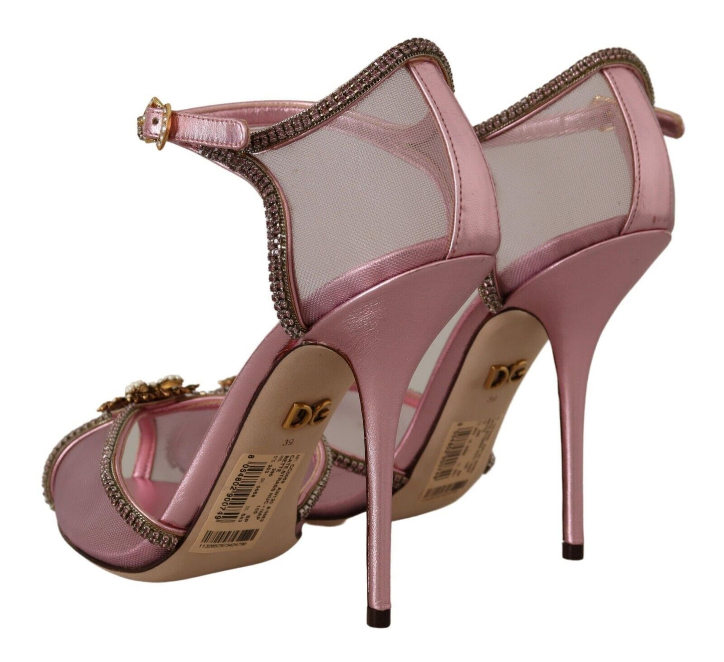 Dolce & Gabbana Elegant Pink Crystal Mesh Heels Sandals