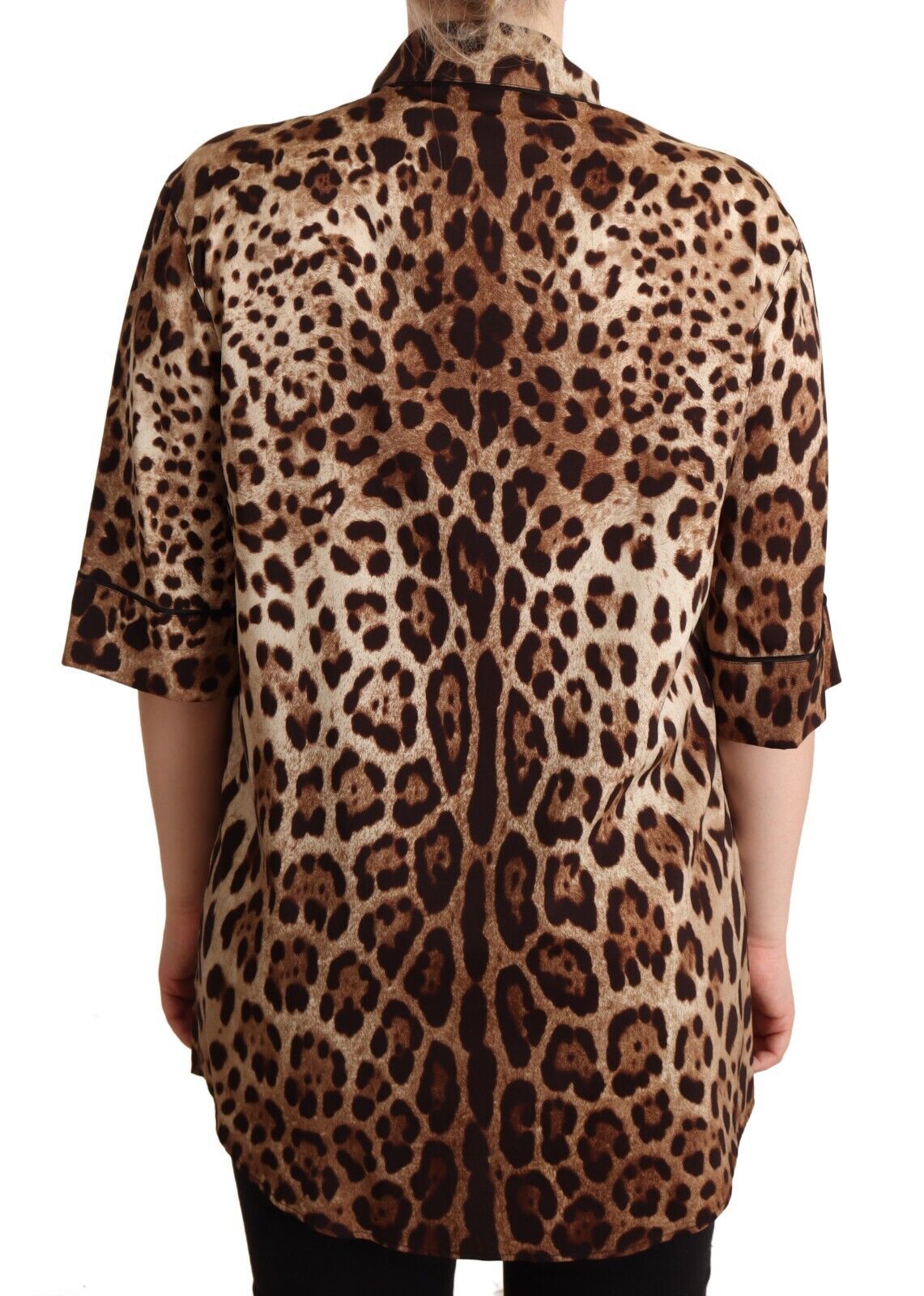 Dolce & Gabbana Elegant Leopard Print Silk Polo Top