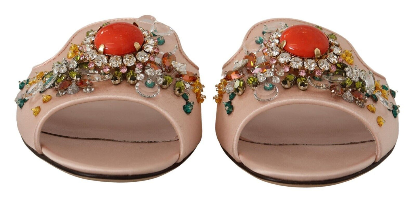 Dolce & Gabbana Crystal-Embellished Leather Slide Flats