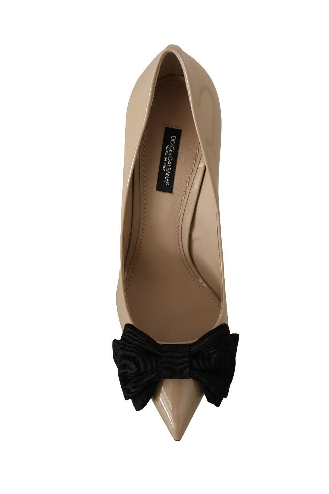 Dolce & Gabbana Beige Patent Leather Pumps with Black Bow