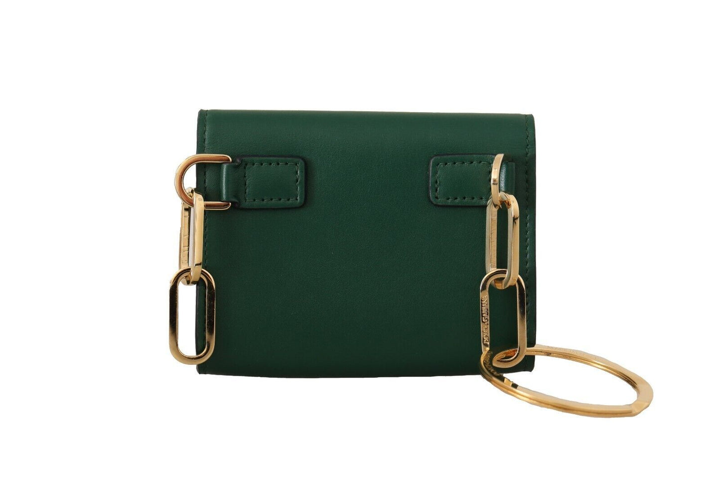 Dolce & Gabbana Chic Green Leather Coin Purse with Chain Strap