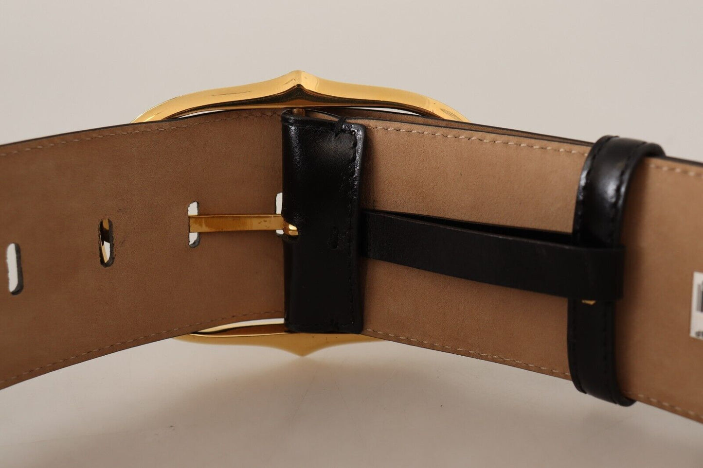 Dolce & Gabbana Elegant Black Leather Belt with Gold Oval Buckle