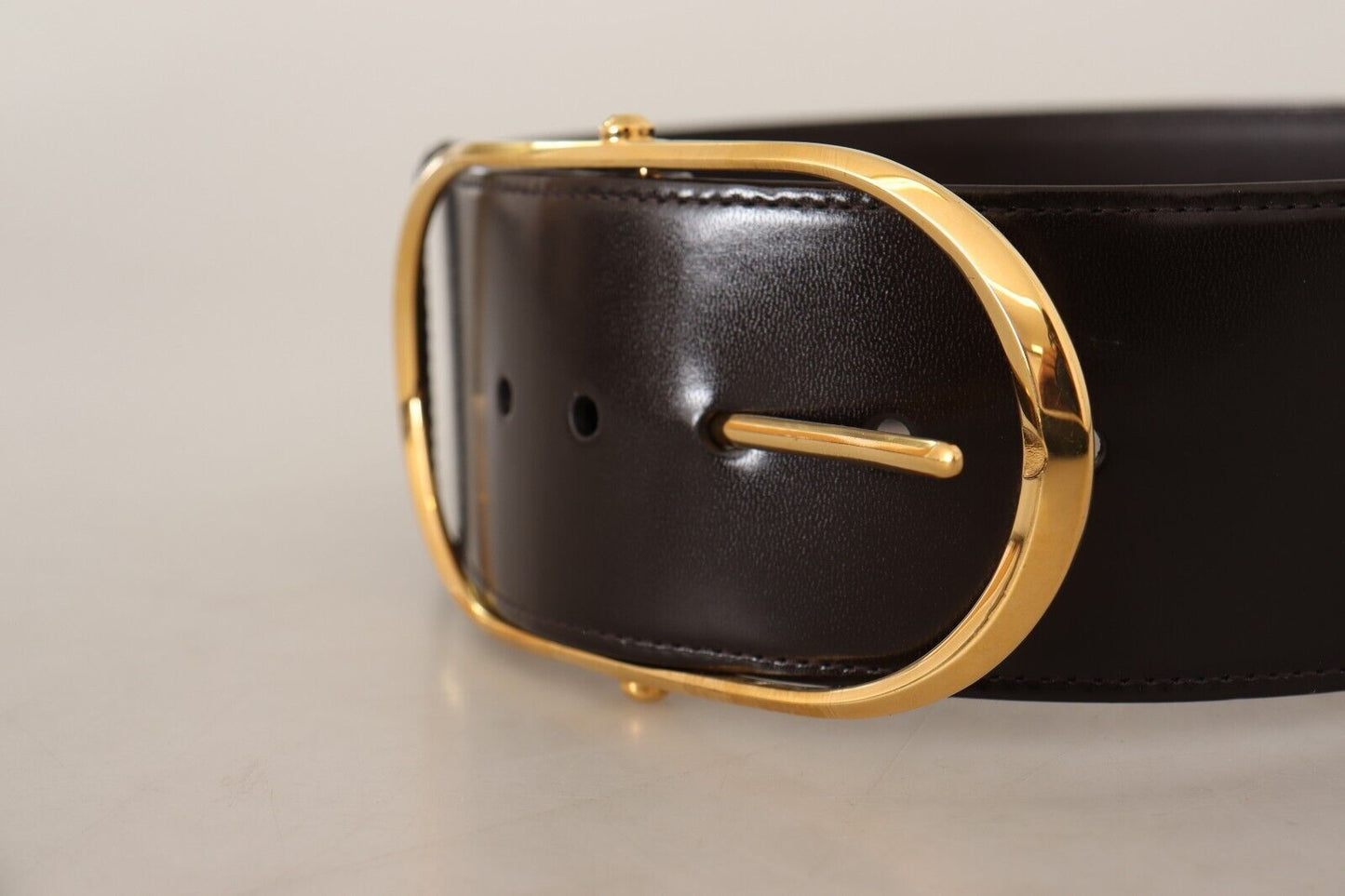 Dolce & Gabbana Elegant Leather Belt with Gold Oval Buckle