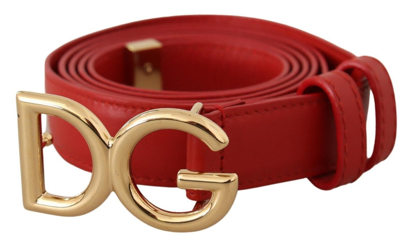 Dolce & Gabbana Elegant Red Leather Belt with Gold Buckle