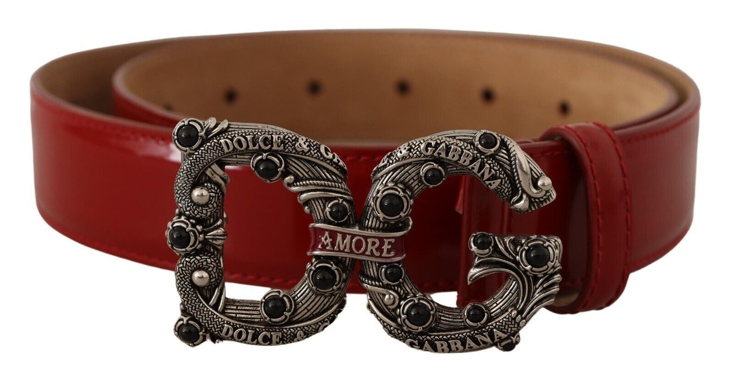 Dolce & Gabbana Elegant Red Leather Pearl Buckle Belt