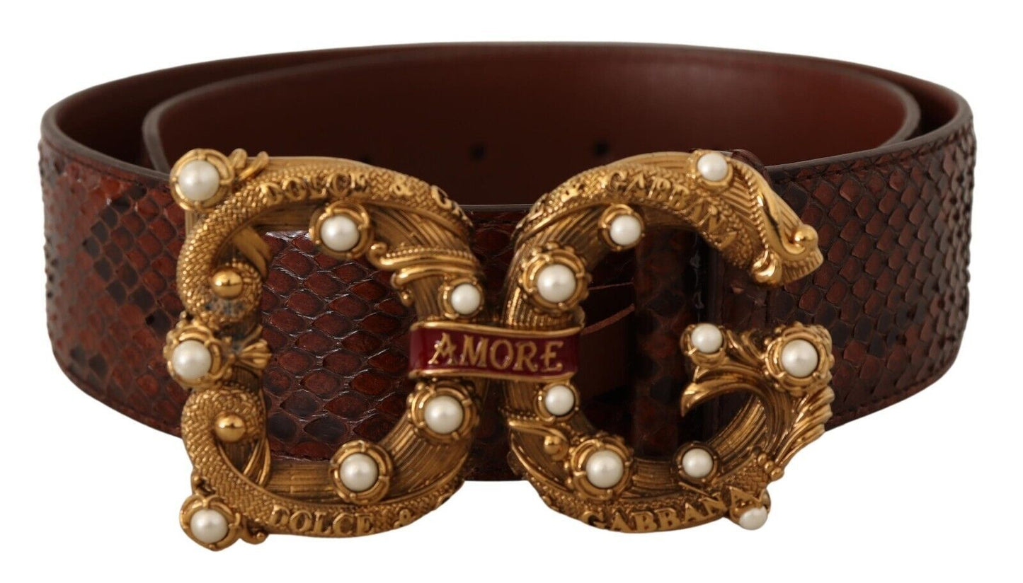 Dolce & Gabbana Brown Exotic Leather Logo Buckle Amore Belt