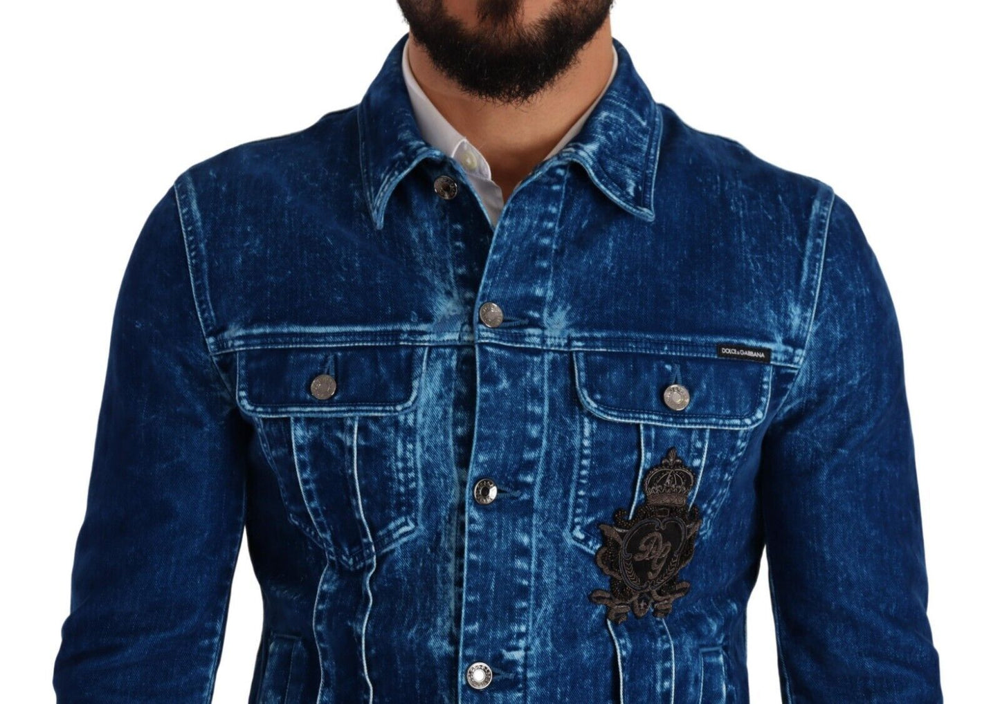 Dolce & Gabbana Elegant Denim Jacket with Crown Embroidery